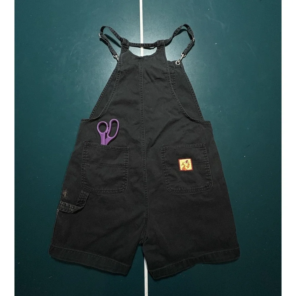 Vintage Disney Tigger Shortalls Overalls Youth Large Denim Bib Black Embroidered